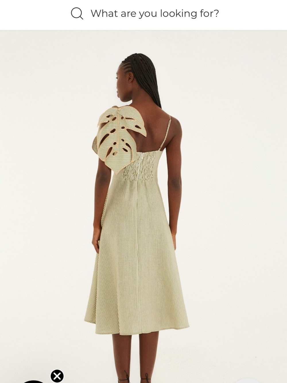 FARM Rio Light Green One-Shoulder Midi Dress with Leaf Detail